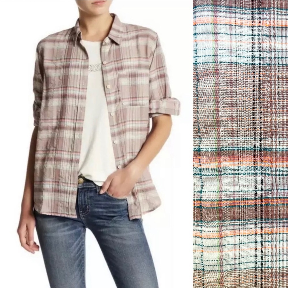 Current/Elliot Shirt Eugene Modern Prep School Plaid Button Up Short Sleeve Top